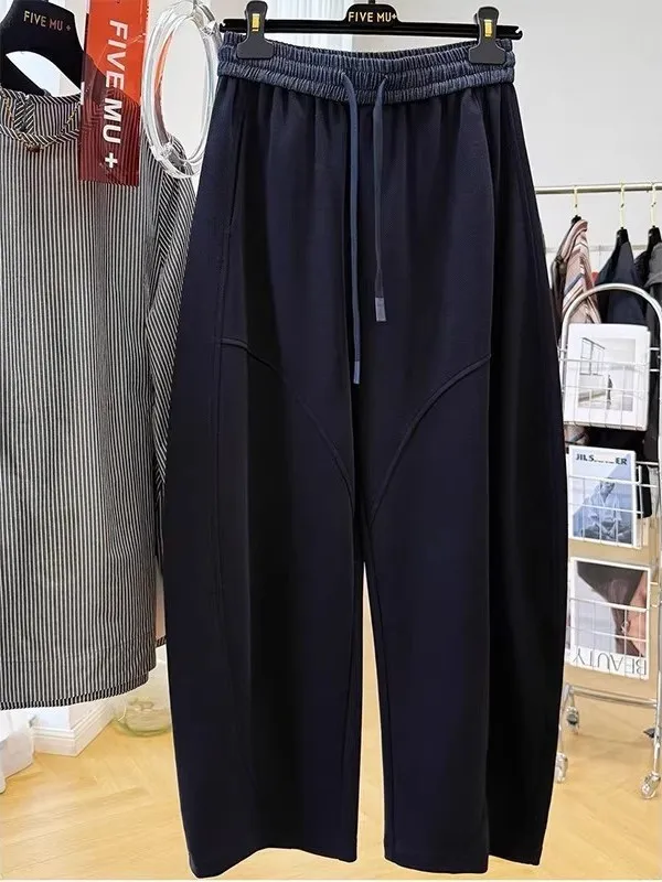 

plus Size Men's Casual Pants Thiened Fce Wide Leg Straight Cut Drapey Autumn Winter Leisure Trousers European Sle