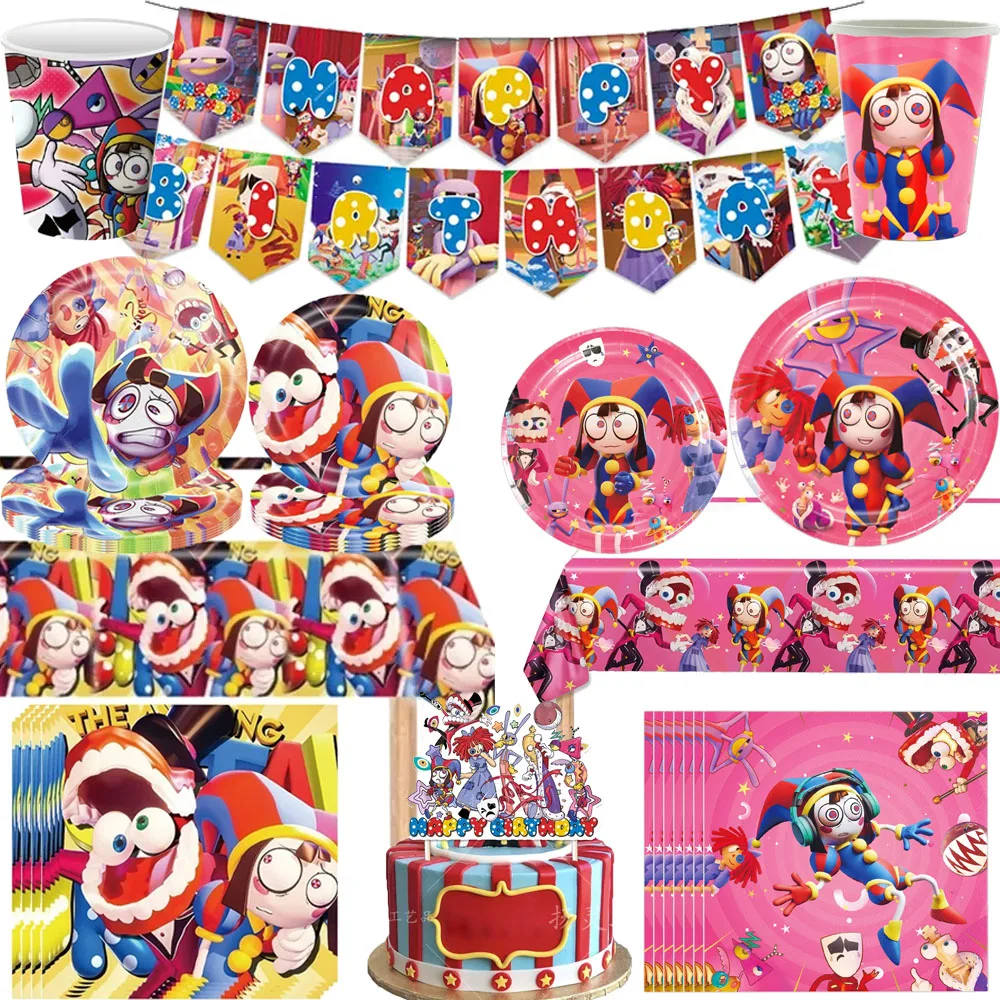 The Amazing Digital Circus Tableware Birthday Party Decoration Banner Balloon Cake Topper Giftbag Kid Party Supplies Baby Shower