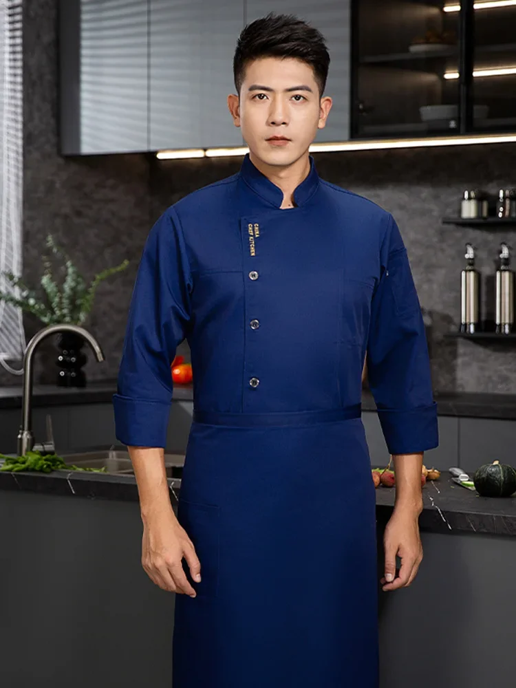 Autumn Men's Chef Outfit Restaurant Kitchen Workwear Women's Breathable Jacket + Apron Chef Uniform Color-Blocked Chef Outfit