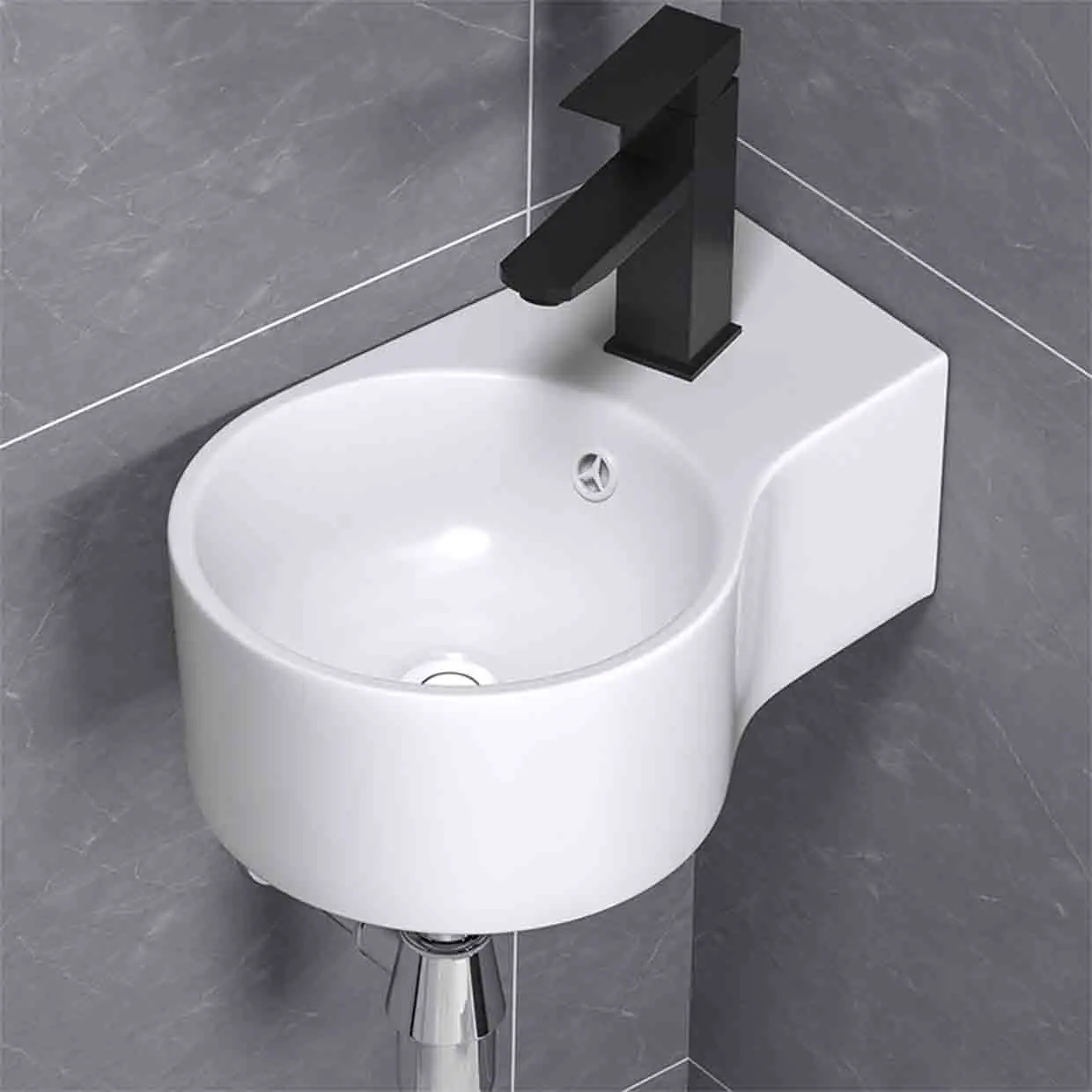 White Small Apartment Wall-Hung Sinks Ceramic Washbasin Bathroom Balcony Corner Hung Basin With Faucet Drainer