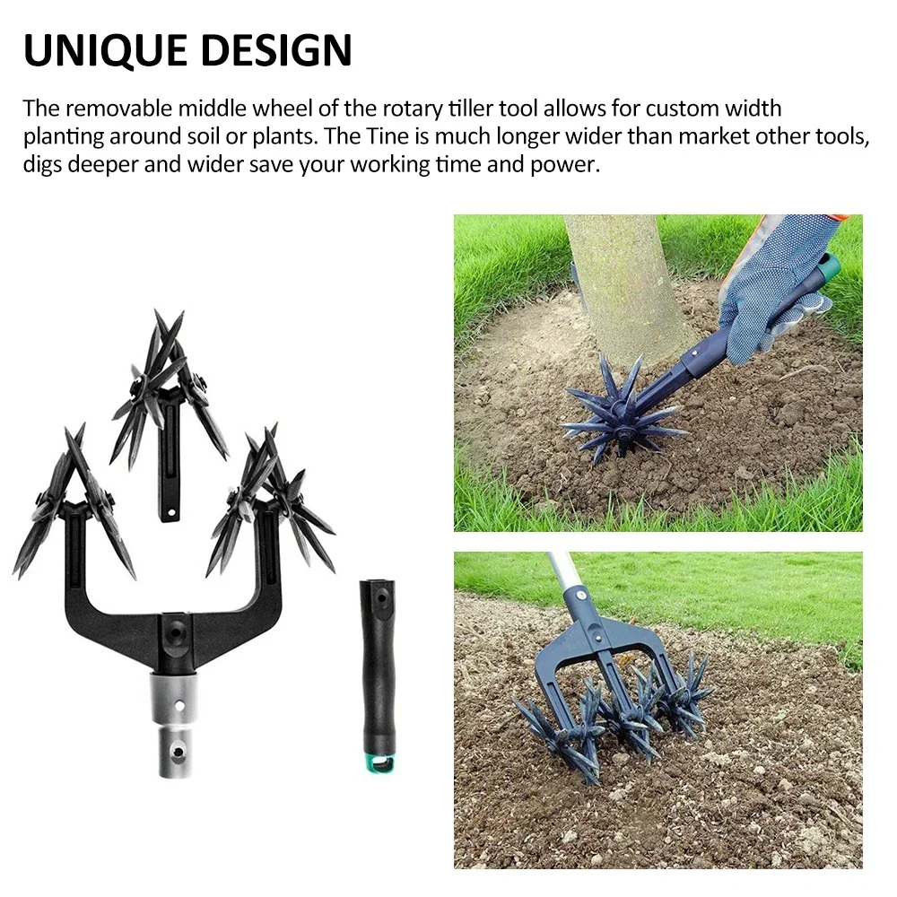 

Rotary Cultivator Tool Set Hand Held Garden Cultivator with Detachable Tines 2-In-1 Garden Soil Scarifier Reseeding Grass