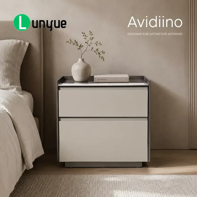 Minimalist 2 Drawer Bedside Table Modern Nightstand with Storage Space for Bedroom Hotel Project Furniture
