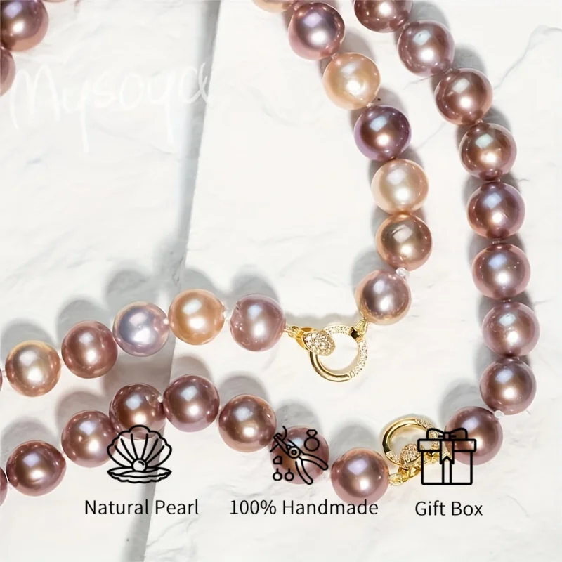 

Mysoya Large Purple Edison Pearl Necklace 11-13mm Purple Pearl with Gift Box for Him Her for Birthdays Weddings Valentine's Day