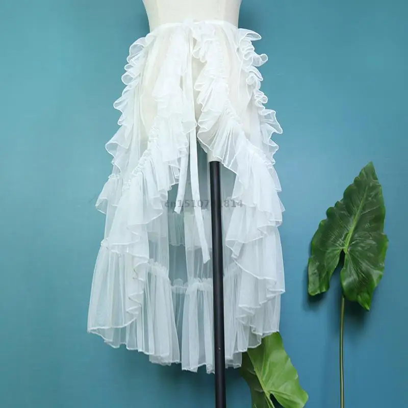 2026 Detachable Tulle Overskirt Women Ruffled High Low Skirt Lolita Gothic Steampunk Bridal Cosplay Halloween Party White Pink view 5