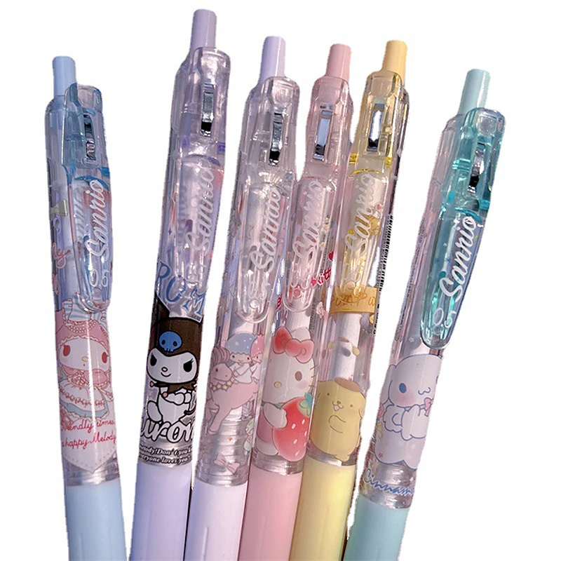 6PCS Sanrio Anime Neutral Pen Kawaii Mymelody Kuromi Pachacco Student Cartoon Press Pen Children Stationery Gift School Supplies