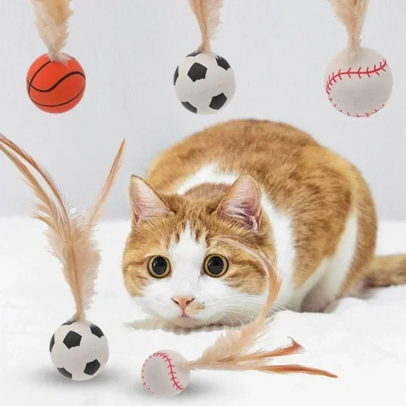 Cat Interactive Bouncing Ball Toys Indoor Rolling Magic Ball Teasing Stick Cat Dog Game Toy Feather Cat Training Catcher Pet Toy