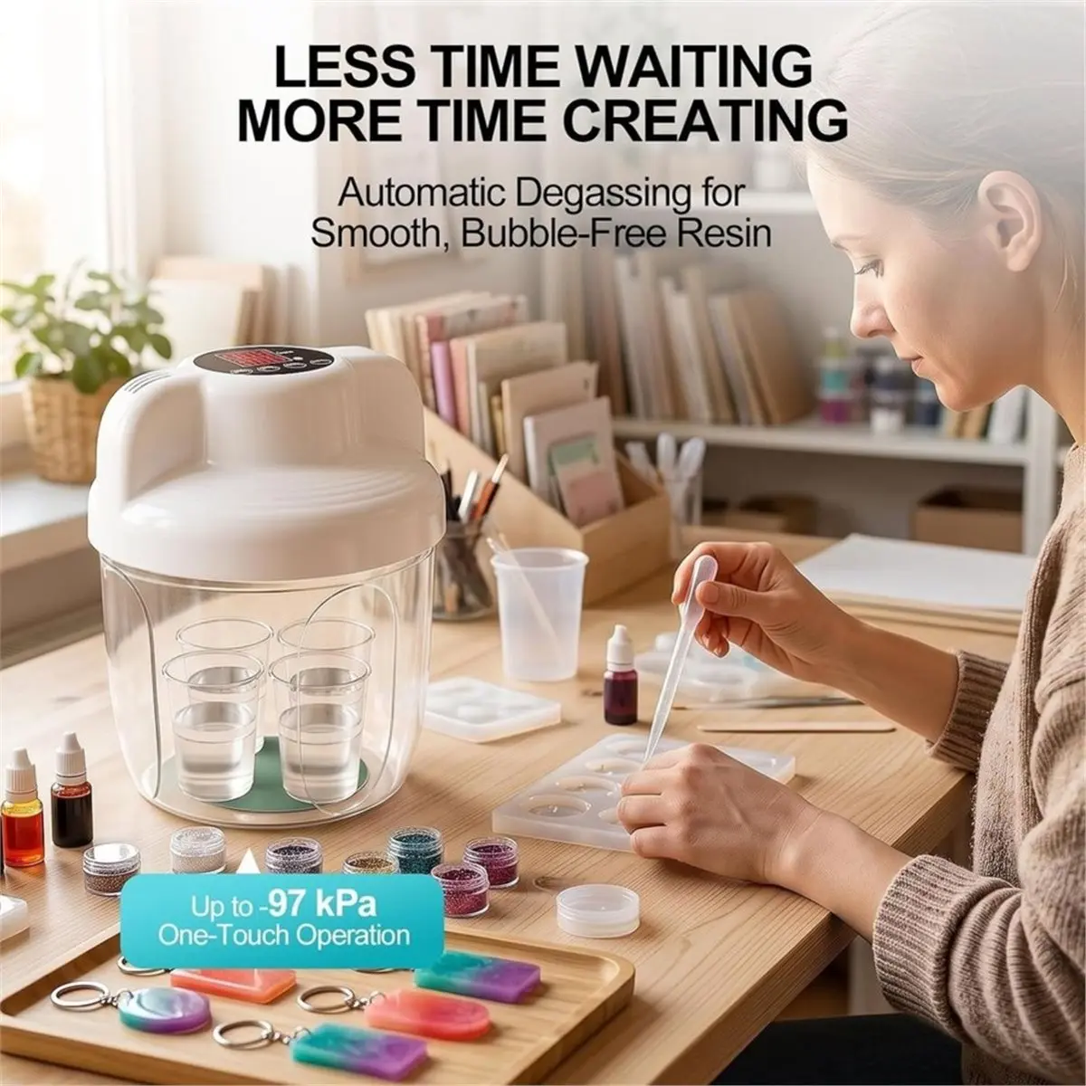 97kPa Resin Bubble Remover Vacuum Chamber with Digital Touch Control,Large Clear Chamber for Epoxy Resin Casting Eu Plug