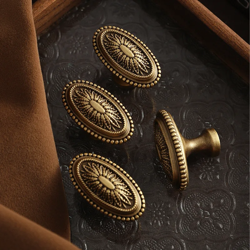 French Brass Cabinet Door Handle Furniture Door Handle Antique Handle Cabinet Light Luxury Drawer Door Handle Furniture Hardware