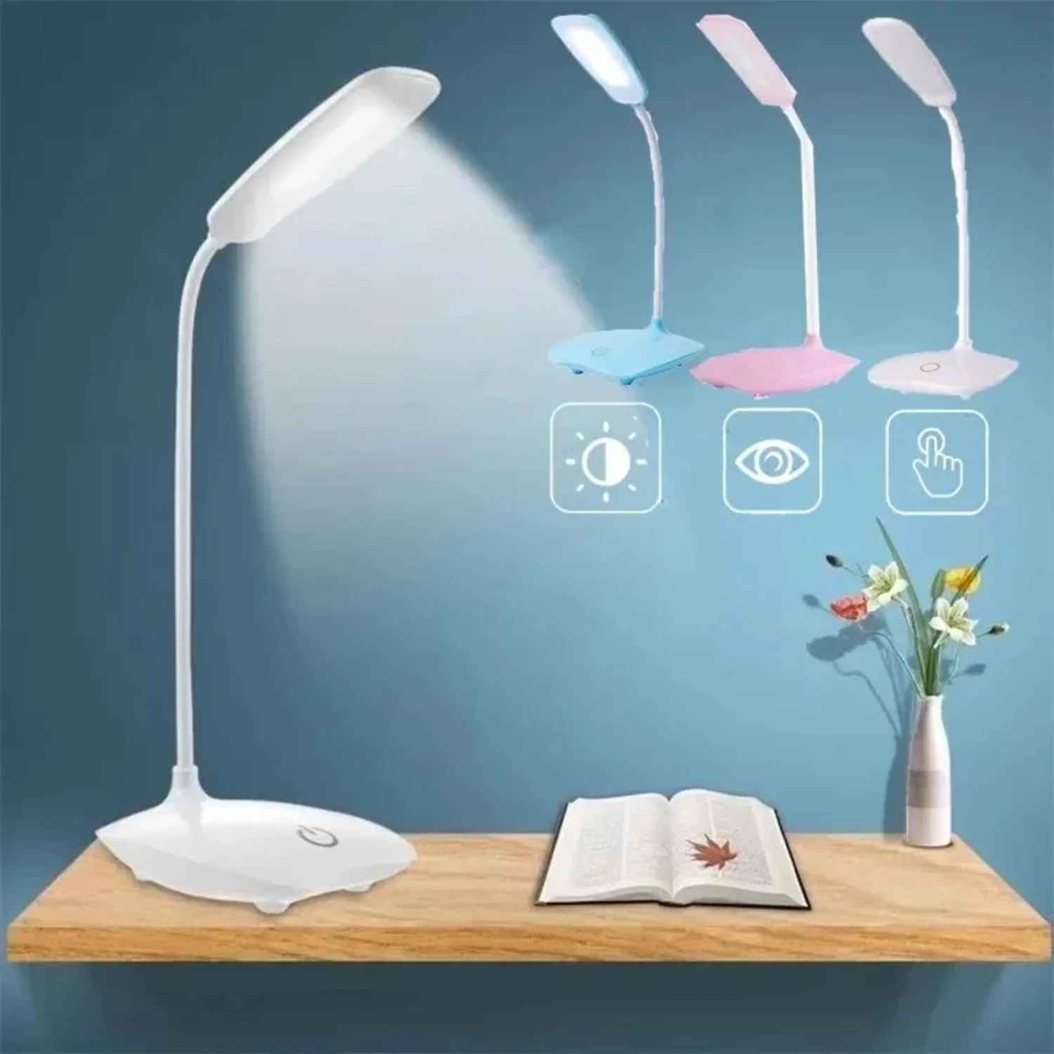 

LED Three-Speed Dimming Reading Lamp USB Charging Plug-in White Warm Eye Protection Student Table Light Study Night Light
