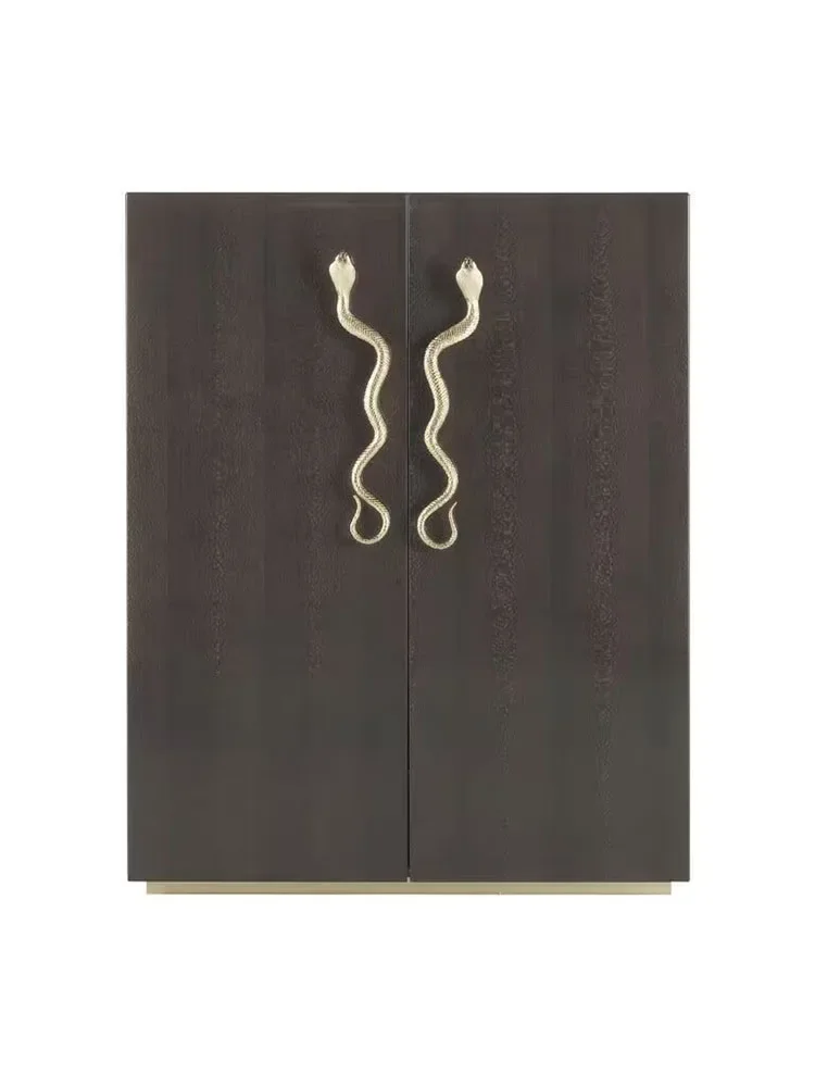 Light luxury solid wood dining side cabinet villa luxury pure copper serpentine handle art storage cabinet