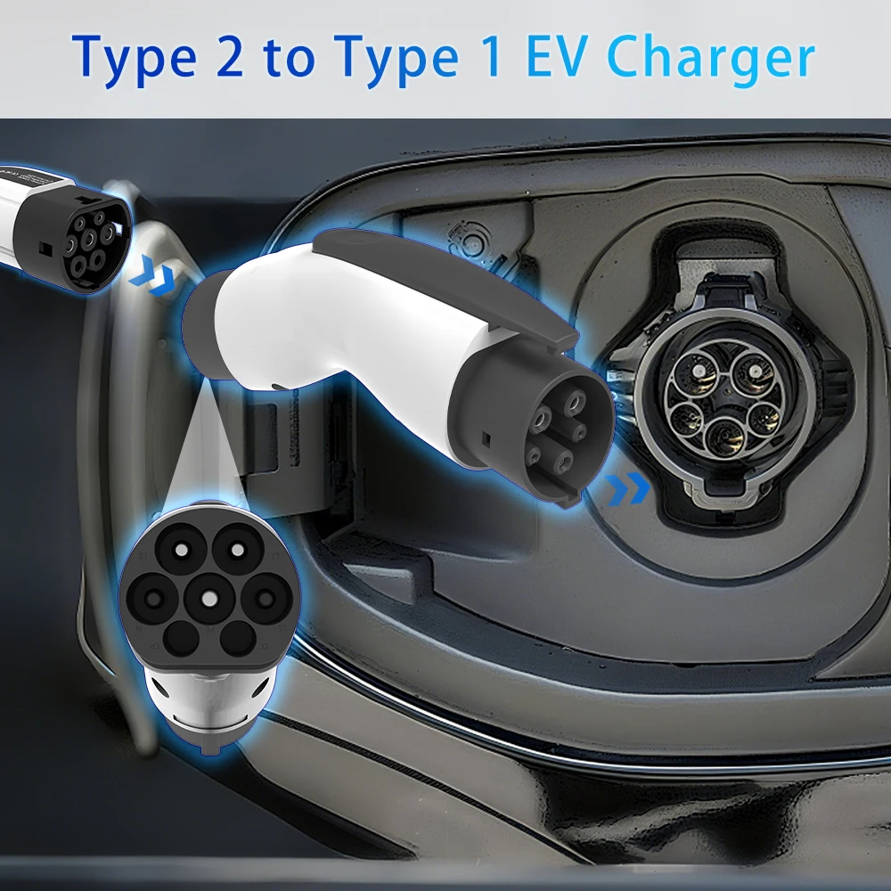 

Адаптер типа 2 на тип 1, 32 А, 7,2 кВт, разъем для зарядки IEC62196 на SAE J1772 для адаптера зарядного устройства электромобиля
