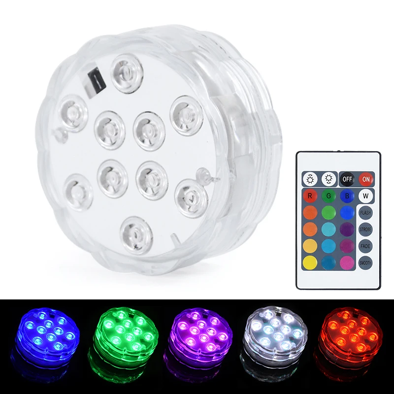 

10LEDs RGB Submersible Light Remote Controlled Color Change Underwater LED Night Light for Outdoor Vase Fish Tank Pond