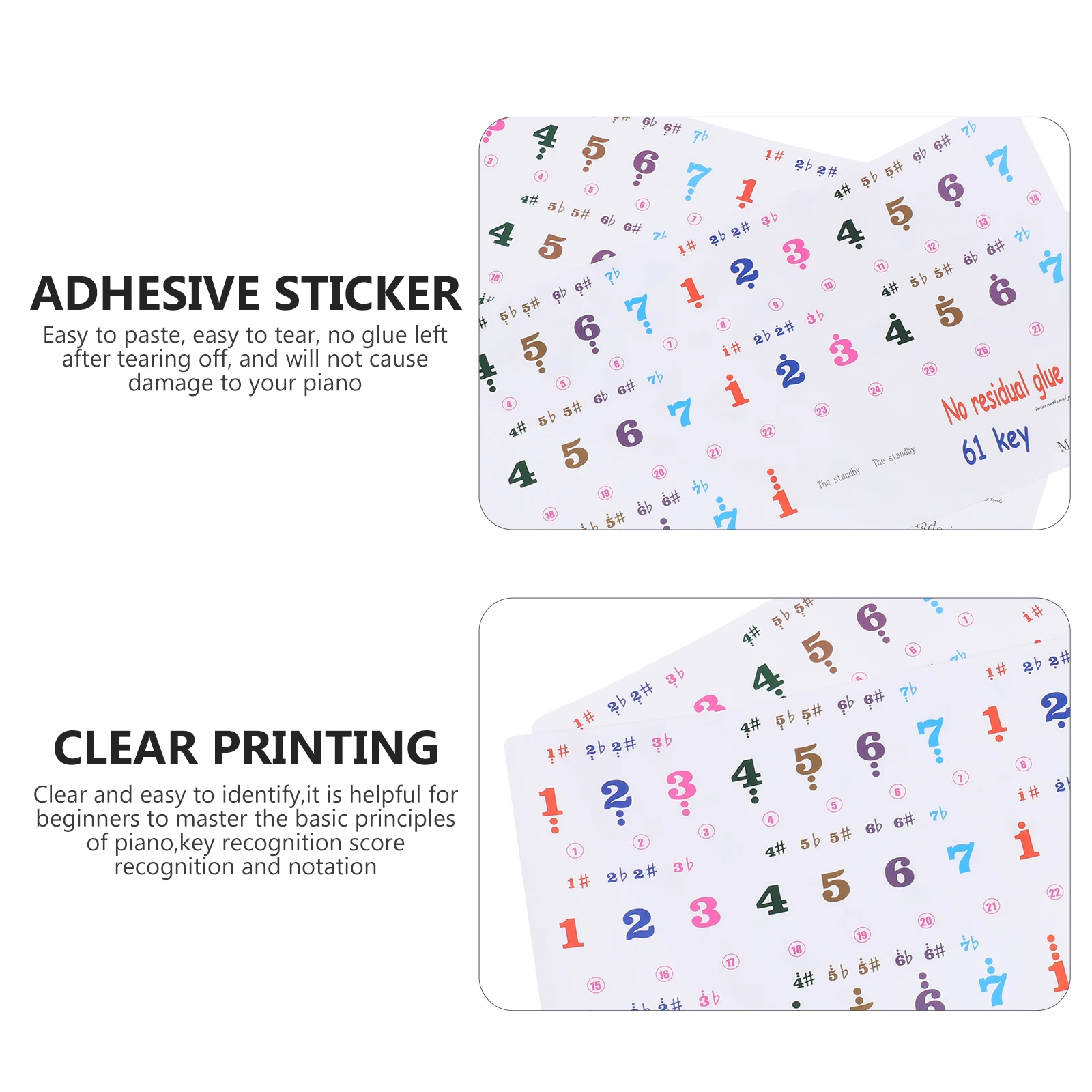 

2 Sheets Keyboard Stickers 61 Keys Piano Decals Cartoon Beginner Labels Easy Apply No Residue Practical Learning Tool Musical