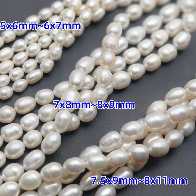 Medium Quality 6~7mm 8~9mm 10~11mm Rice Shape Natural White Pearl Beads DIY Necklace Bracelet Making Materials 5strands/lot