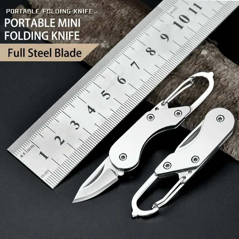 Stainless Steel Mini Pocket Folding Knife, Full Steel Portable Keychain Box Cutter for Express Unboxing, Creative EDC Tool
