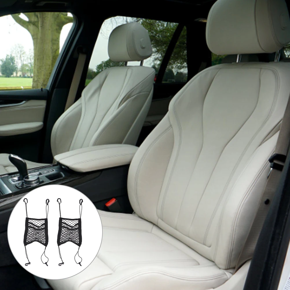 

2pcs Car Seats Net Pocket Durable Storage Organizer Large Capacity Front Seat Hanging Convenient Access For Phone Purse