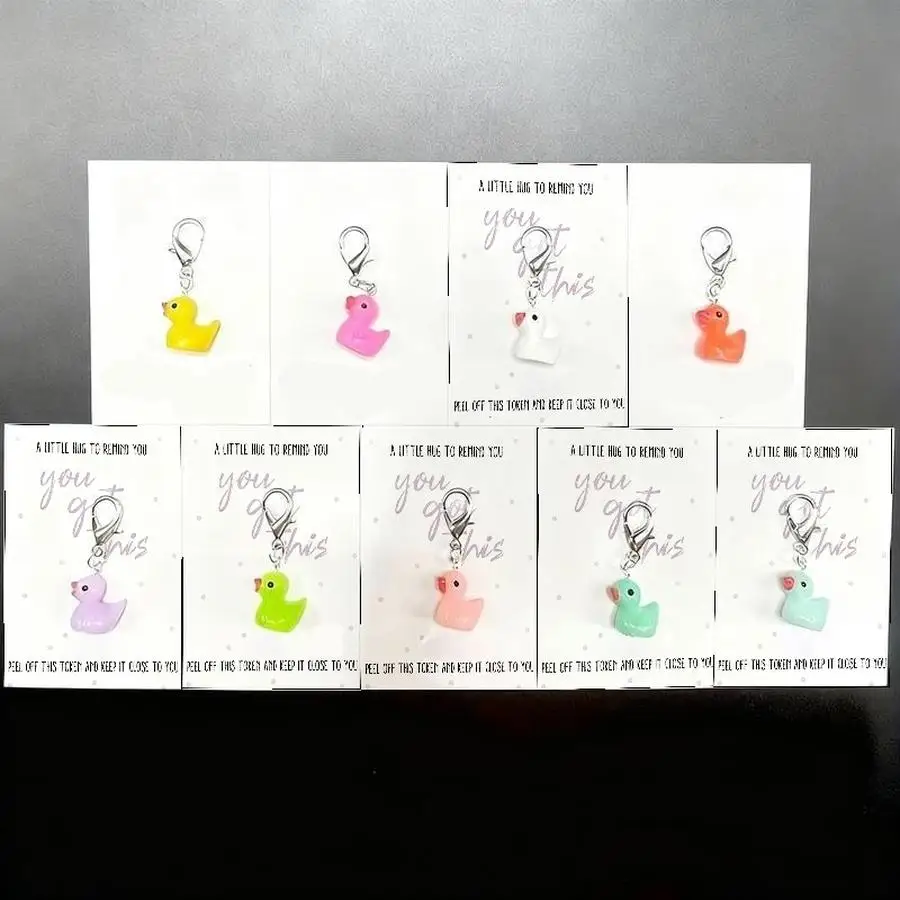 1/5/10/20/50/100pcs Cute Thank You Duck Keychains for Men and Women Durable Metal Backpack Charms with Appreciation Cards, Pocke