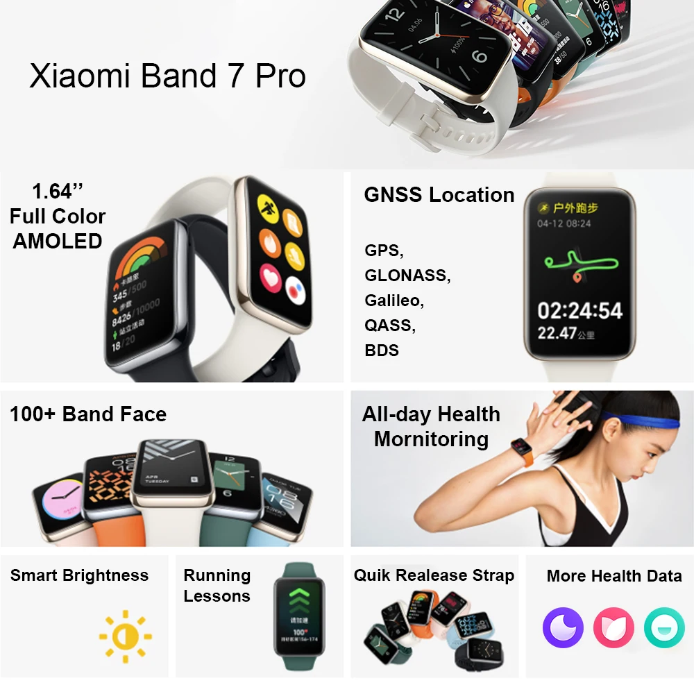 الأصلي Xiaomi Mi Band 7 Pro GPS بلوتوث سوار ذكي AMOLED شاشة الدم الأكسجين جهاز تعقب للياقة البدنية مقاوم للماء Miband 7 Pro