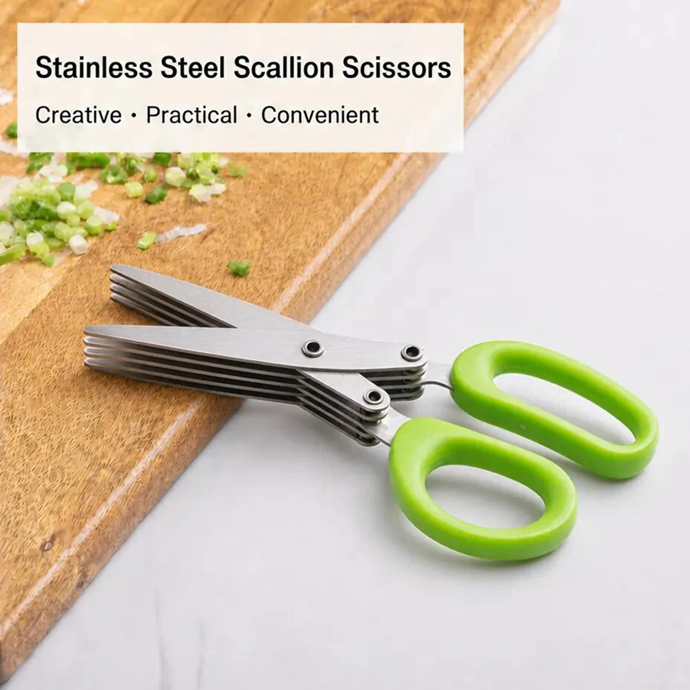 Multifunctional Scissors with Cleaning Brushes,1/2/3pcs Stainless Steel 5 Layer Kitchen Scissors,Scallion Cutter Cooking Tool