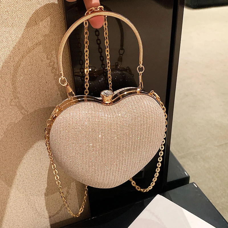 Evening Bags for Women 2024 Luxury Designer Handbag Chain Fashion Rhinestone Shoulder Bag Woman Party Heart Small Crossbody Bags