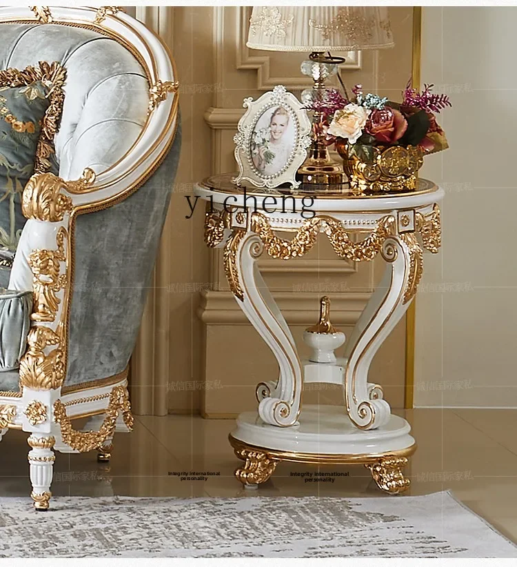 

LX luxury living room solid wood carving flower shell corner few phone parquet wood surface