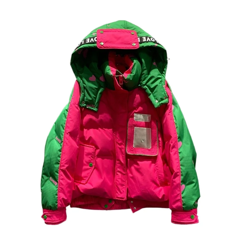 Winter New Women's Hooded Letter Down Jacket Fashionable Versatile Casual Warm Jacket Trendy Simple Tideway Fashion Beautiful