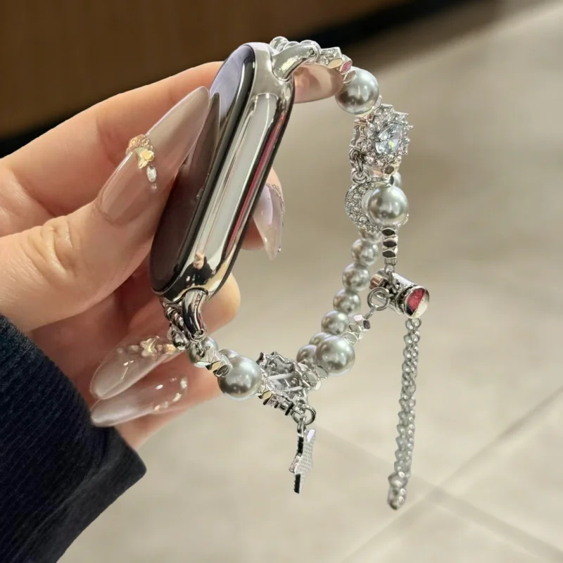 Star Moon Pearl Diamond Strap Suitable Xiaomi Band 8Pro/9Pro, For Mi Band 3/4/5/6/7, 8/8NFC/9/9NFC/10/10NFC, For Redmi Watch5/4/