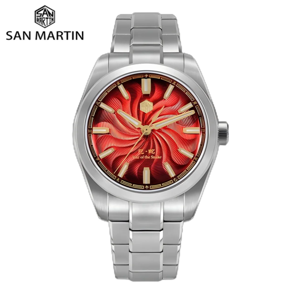 

San Martin 39mm Year Of The Snake Edition Guilloche Dial 90S5 Mechanical Watch Transparent Case Back Sapphire BGW-X1 SN0144GX-6