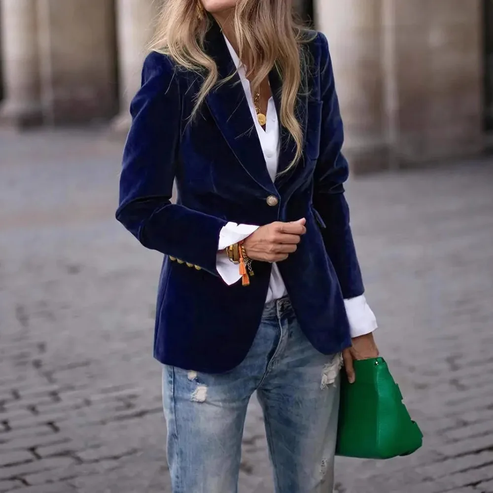 

Long Sleeve Simple Fashion Female Outerwear Lightweight Stretch Suit Jacket with Pocket, Chic Long Sleeve Blazer for Women