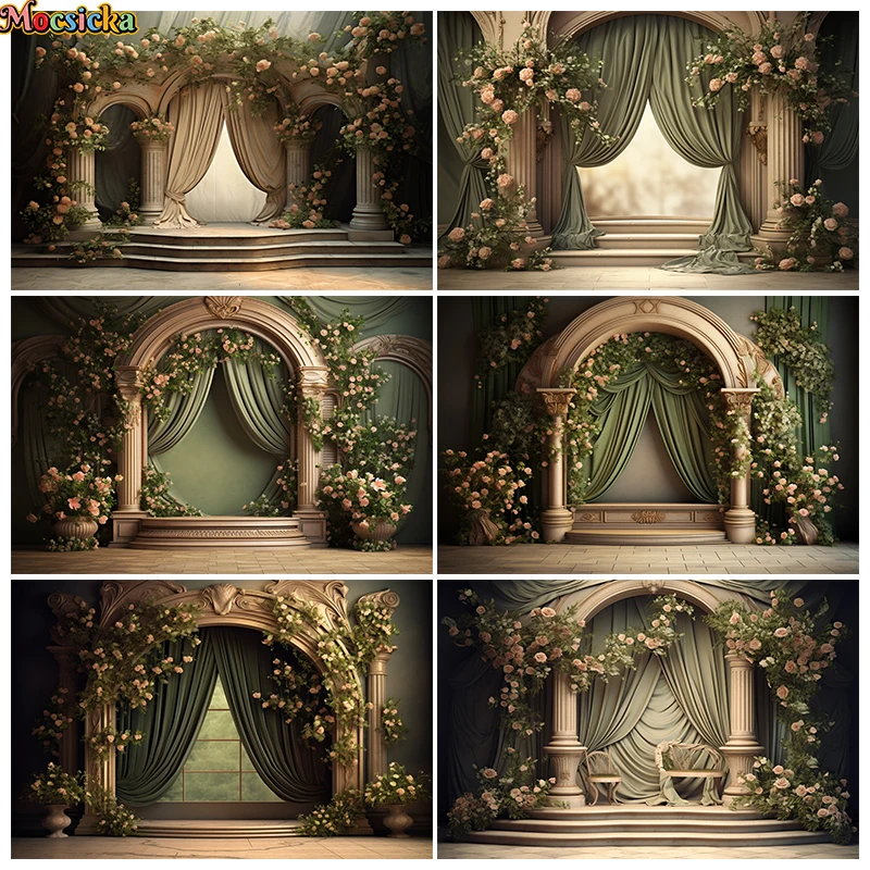 

Mocsicka Vintage Palace Arch Backdrop Photography Adult Maternity Art Portrait Wedding Decor Studio Photo Background Banner