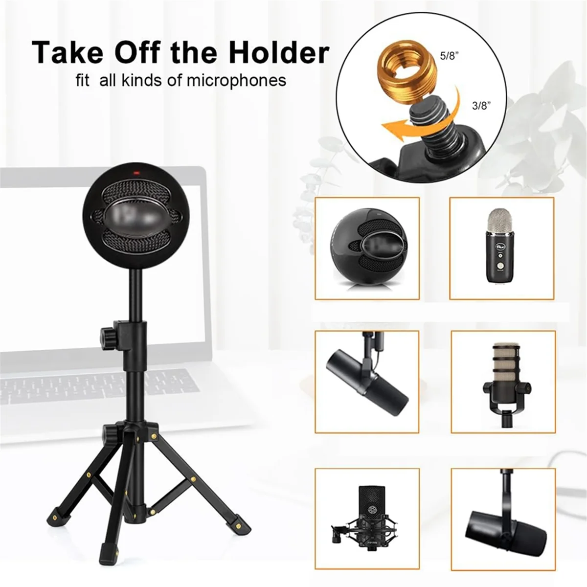 탁상용 마이크 스탠드탁상용 마이크 스탠드, 대부분의 마이크용 3/8인치 스레드가 있는 조정 가능한 데스크탑 마이크 스탠드