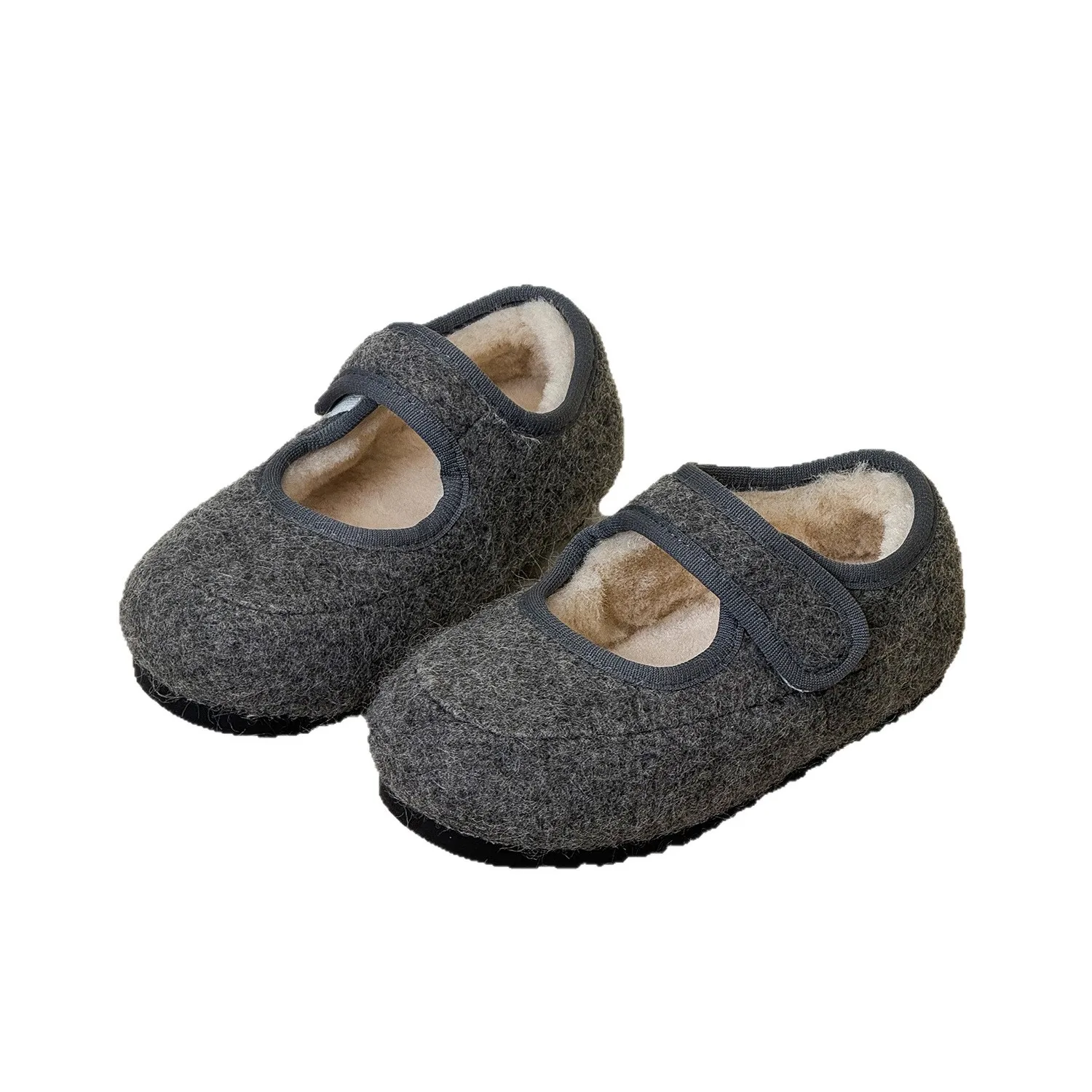 

Детские теплые туфли принцессы на плоской подошве, новые зимние детские элегантные теплые хлопковые туфли в корейском стиле для девочек на шерстяной флисовой подкладке