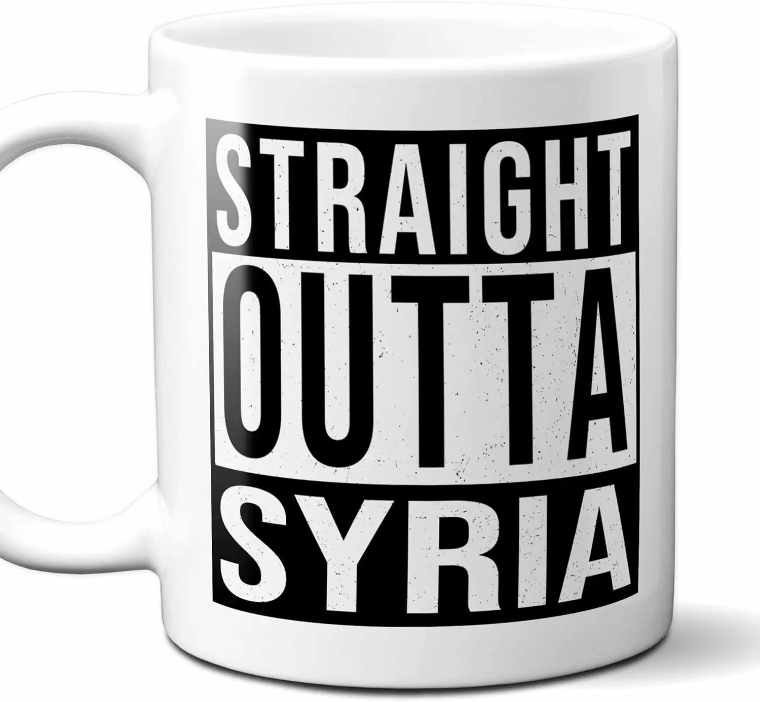 Straight Outta Syria Funny Souvenir Coffee Mug. Funny, I Love Country Gift For Men Women Birthday Mothers Day Fathers Day Christ