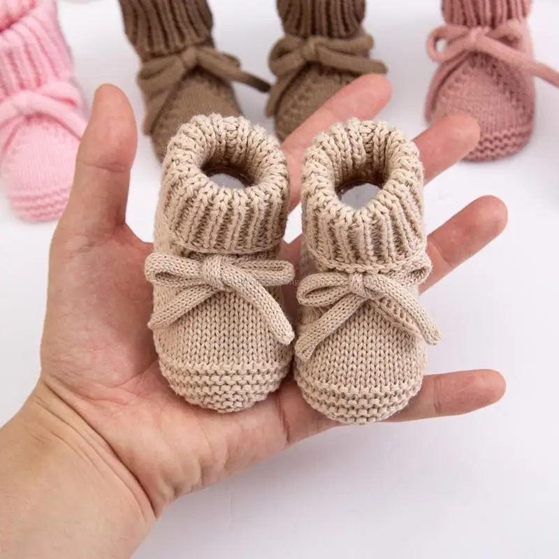 Adjustable Bowknot Infant Shoes Cotton Knit Breathable Construction Booties