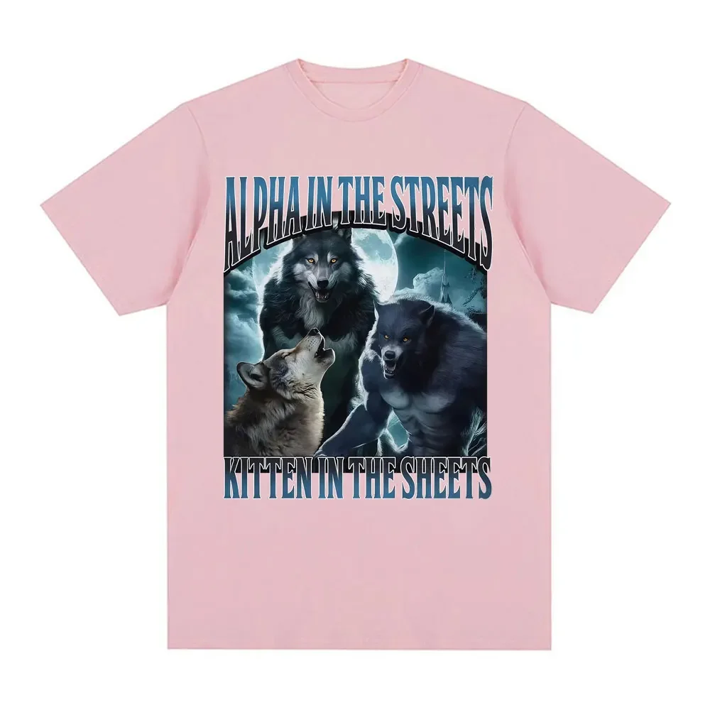 مضحك ألفا في الشوارع هريرة في الأوراق تي شيرت بالذئب ميمي تي شيرت الرجال النساء عادية الراحة تي شيرت #5