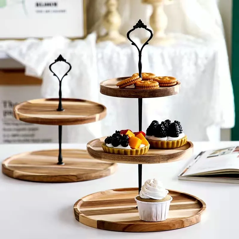 Dessert Rack Creative European Mori Double-layer Three-layer Cake Tray Wooden Dessert Table Decorative Tray Rack