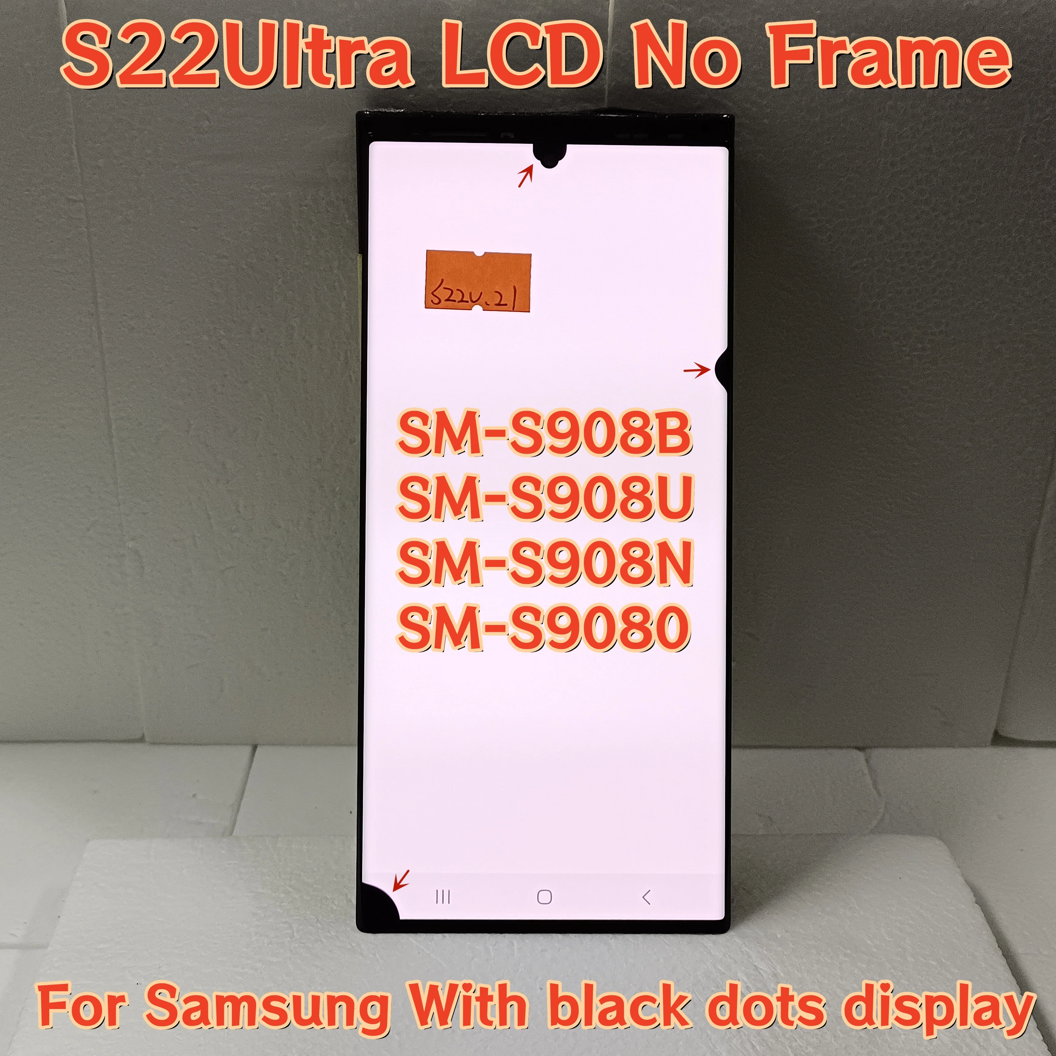 120HZ Super AMOLED S22ultra Display Touch Screen For Samsung S22 Ultra 5G S908 S908B S908U LCD Defect Screen With black dots