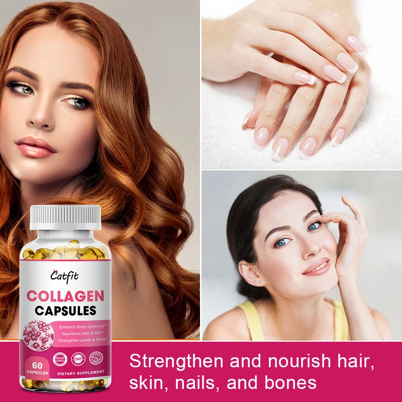 Catfit Organic Collagen Supplement Capsules for Hair Skin Firming&Plump Skin&Moisturizing Health Care Food Vitamin C Dietary