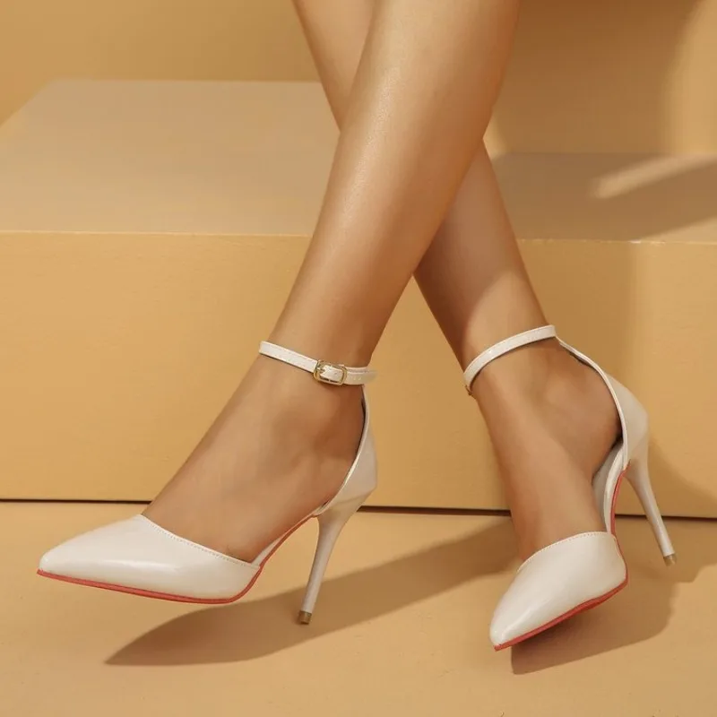 Sandales provoqué à talons aiguilles pour femmes, nouveauté, sangle de rinçage, PU, talons fins, mode, travail de bureau, chaussures pour femmes, 2024