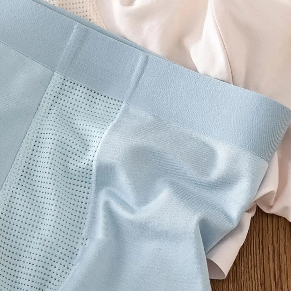 Elastic Waistband Men Boxers Men's Breathable Mesh Boxer Briefs Pure Color Underwear Summer Thin Air Conditioning for Daily