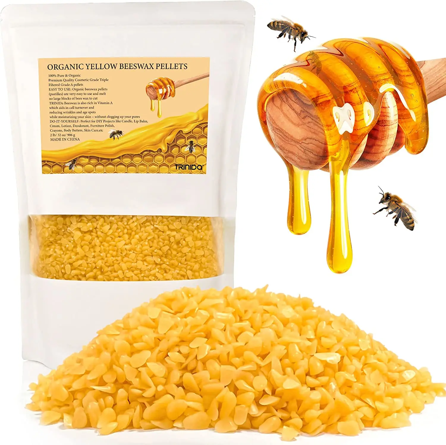 

Beeswax Pellets 2LB(32 oz), 100% Organic Yellow Bees Wax for DIY Candles, Beeswax for Candle Making Supplies