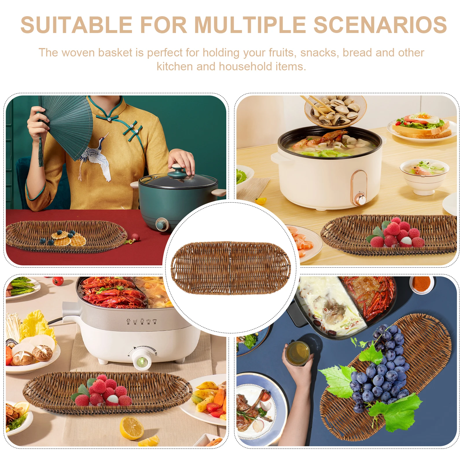 

Rattan Woven Basket 30x14x3.5cm Rectangular Oval Bread Basket H made Tray for Home Restaurant Storage Food Container