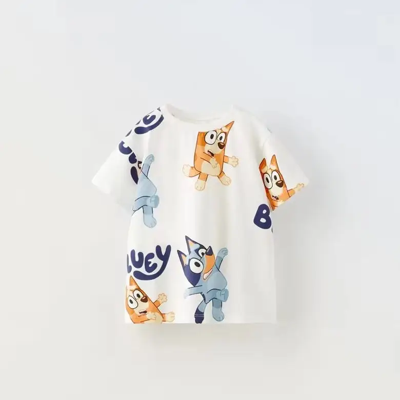 Camiseta con estampado completo de dibujos animados para niños y niñas, camisa versátil a la moda con cuello redondo, camisetas bonitas y holgadas nuevas y finas para niños