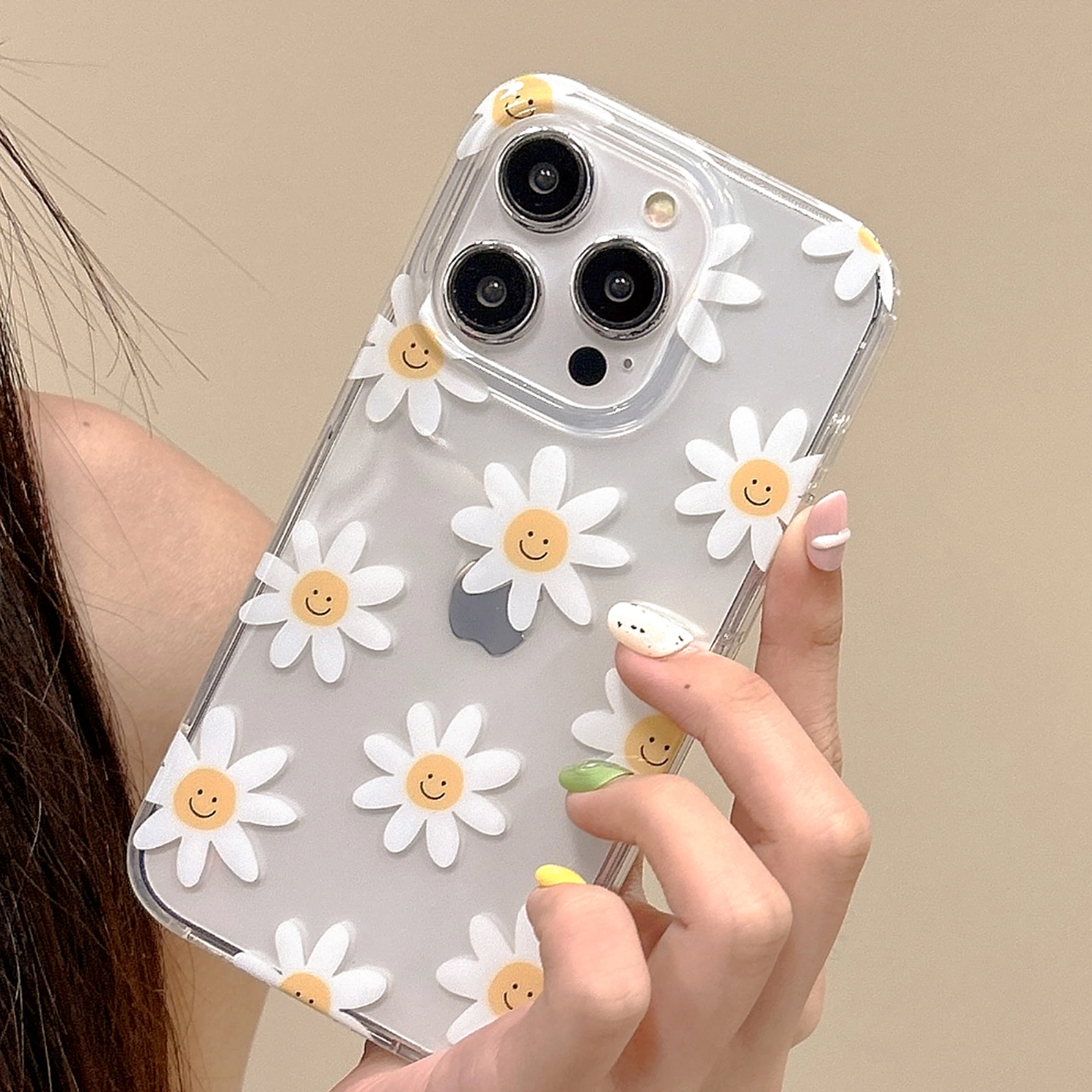 Smiling face flower Summer Trendy Phone Case For IPHONE 15PRO MAX 14 13 12  PRO Plus Acrylic TPU Two in one Mobile Phone Cases