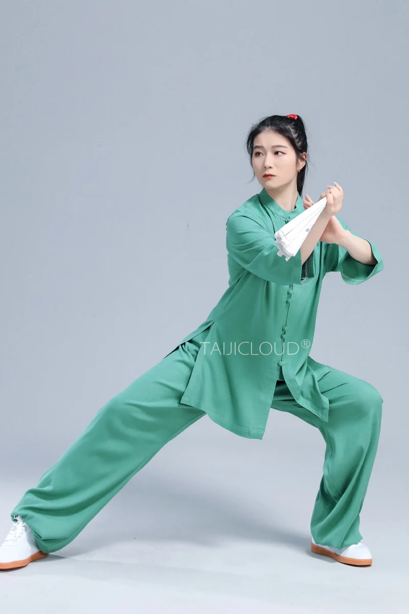 Summer Cotton Linen Tai Chi Uniform - Lightweight Mid-Sleeve Martial Arts Suit for Kung Fu Competition & Performance (Men/Women)