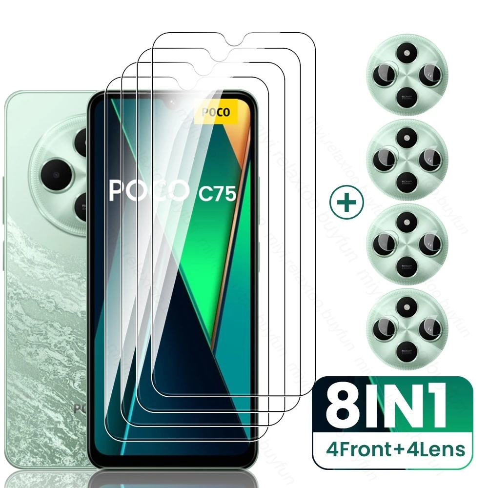 8In1 Vetro protettivo per Xiaomi Poco C75 PocoC75 Poko Little C-75 C 75 75C 4G NFC 2024 Obiettivo della fotocamera Proteggi schermo Pellicola di copertura