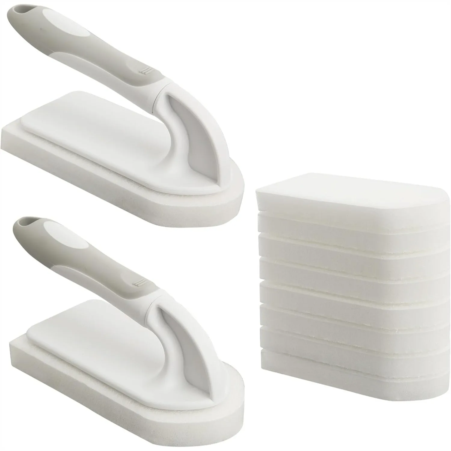 

Handheld Cleaning Scrub Brush Set 2 Pack with 10 Hook-Shaped Scouring Pads for Stubborn Stains Bathroom Kitchen Sink Tile Grout