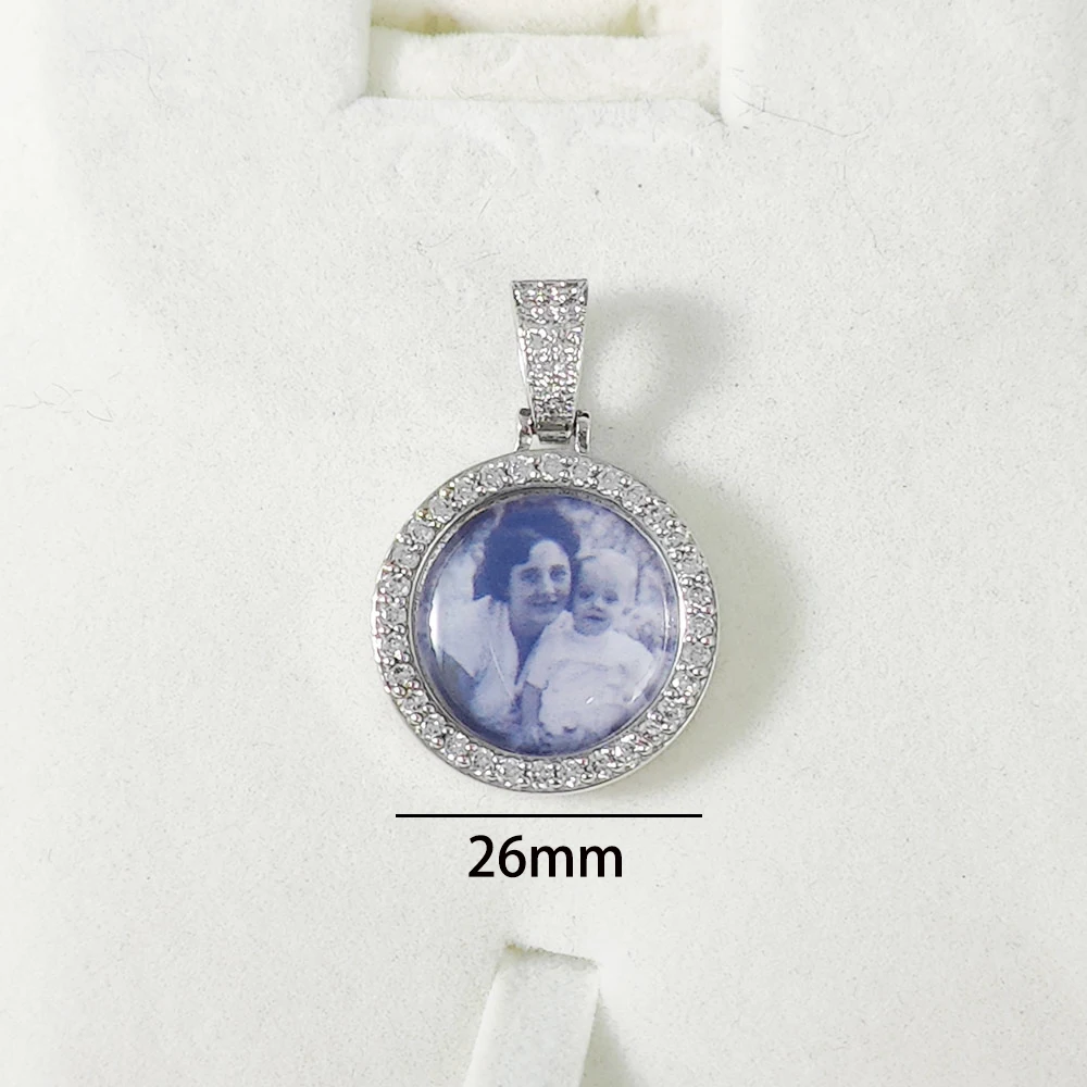 26MM Mini Size Custom Photo Necklace for Woemen Personalized Medallions Picture Pendant Zircon Hip Hop Custom Jewelry