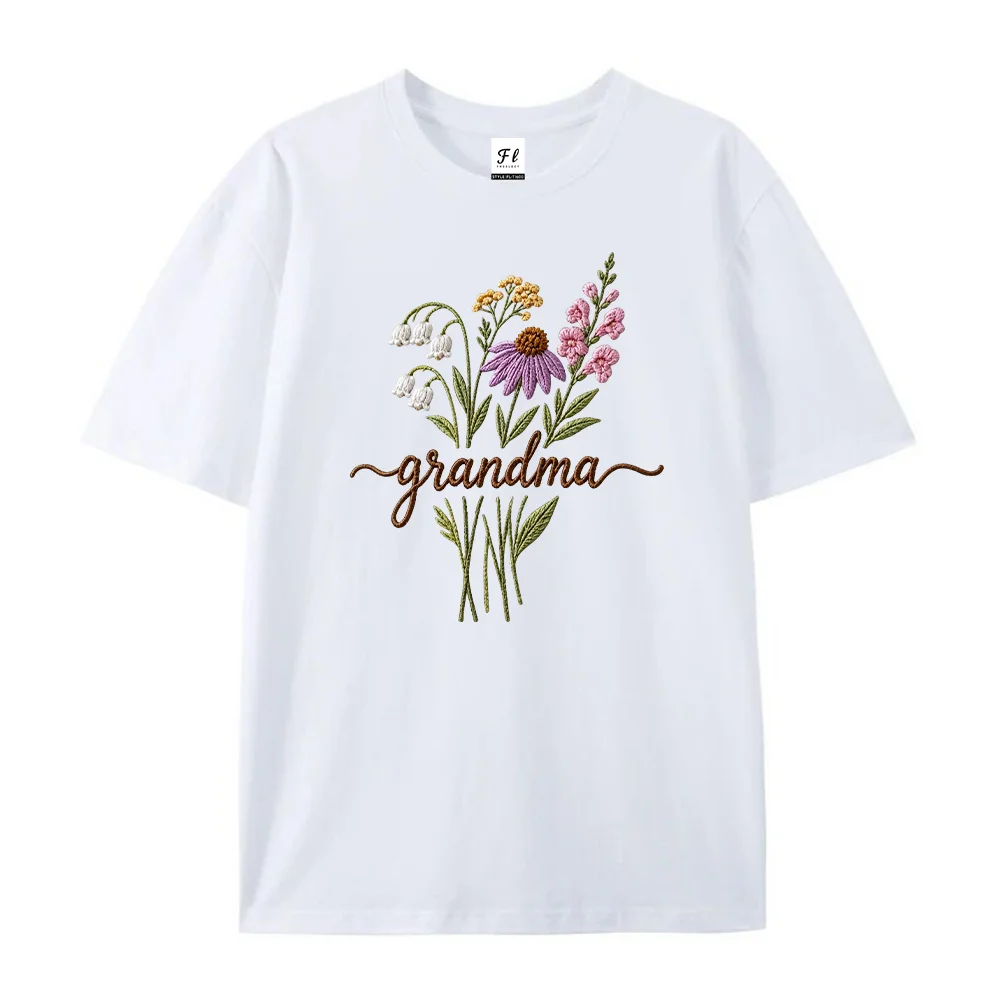 Women Grandma Floral Botanical Graphic Print Short Sleeve T Shirt Casual Cute Tee Vintage Wildflower Garden Apparel ﻿