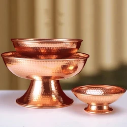 Tibetan Altars Red Copper Plate,Buddhism Engraving Bowl , Food Tray , Auspicious Fruit Dish , Tribute Desktop Decorative , 21 cm